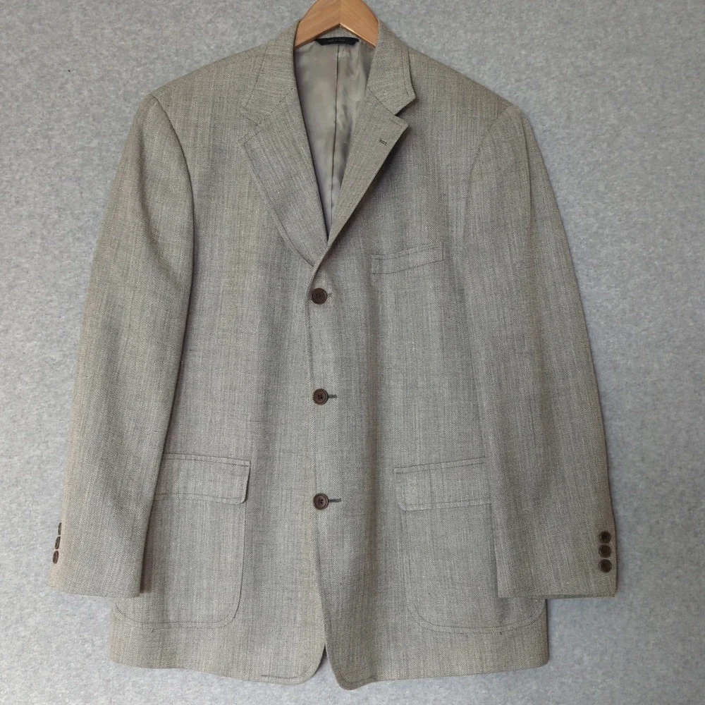 Brooks Brothers Sport Coat Blazer Mens 43R Light Gray Silk Linen Wool Italy Made